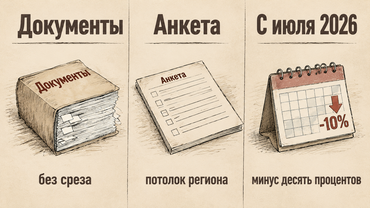 Схема: три пути учёта дохода — со справкой, только анкета и срез с июля 2026