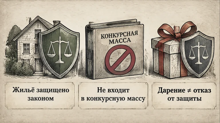 Защищённое жильё не входило в конкурсную массу, поэтому дарение само по себе не отменило иммунитет
