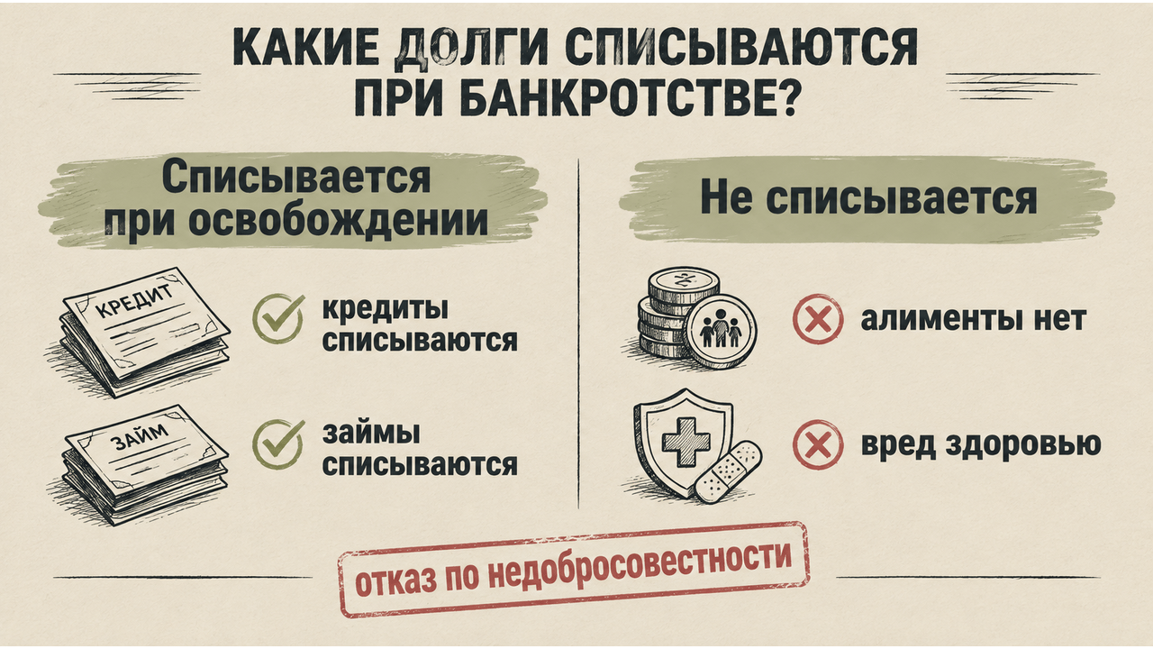 Схема: списываемые кредиторские требования и обязательства, которые сохраняют силу после банкротства