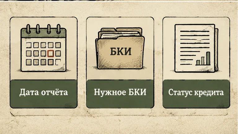 Проверка отчёта: дата, нужное бюро, статус кредита