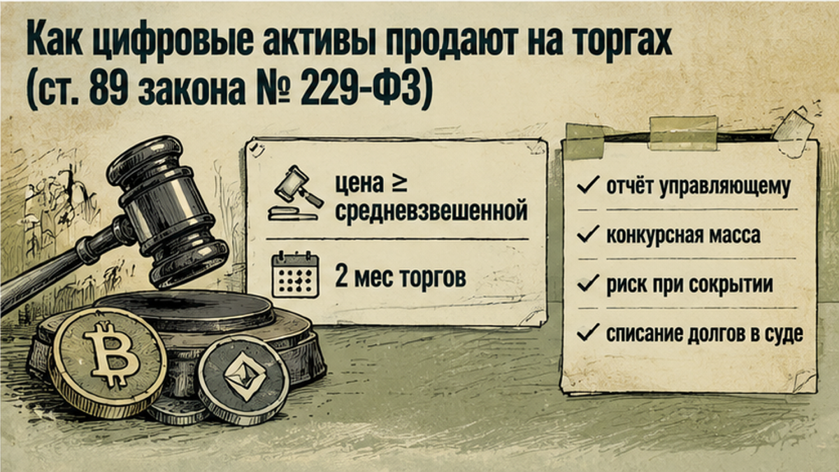 Иллюстрация: правила продажи арестованных цифровых активов на торгах по ст. 89