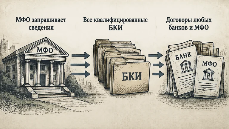 МФО запрашивает сведения во всех квалифицированных БКИ с учётом договоров любых банков и МФО